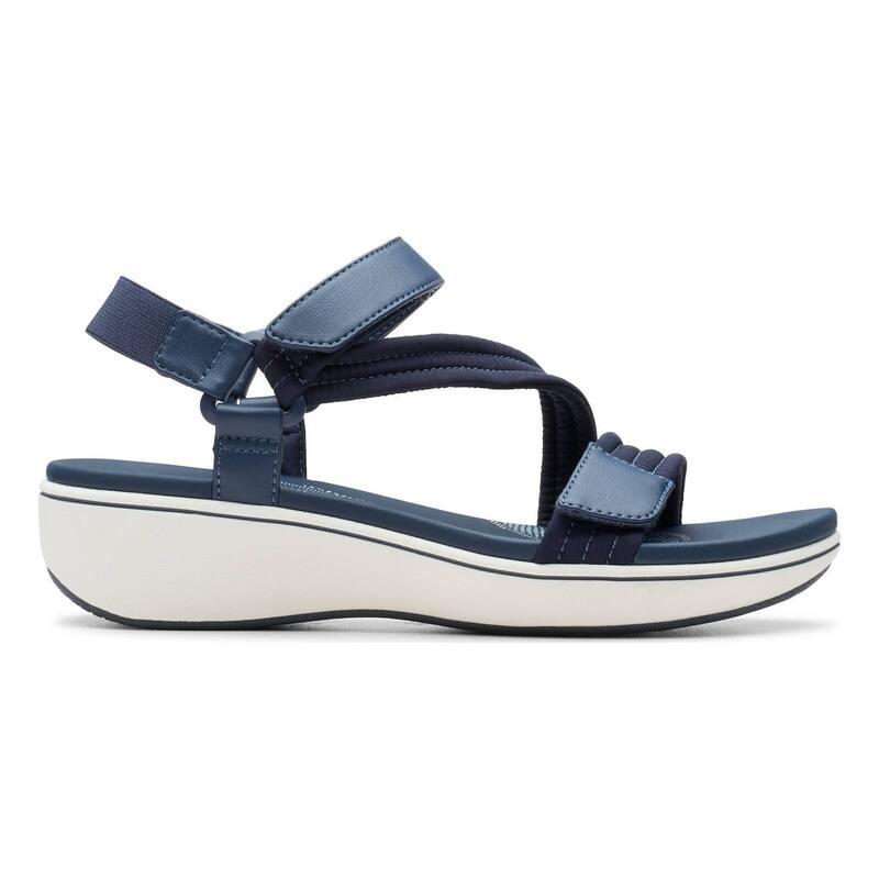 クラークス レディース シューズ サンダル Clarks Cloudsteppers BreezeRae Sun Women's Cushioned Slingback Sandals Navy Textile ネイビー｜ReVida 店