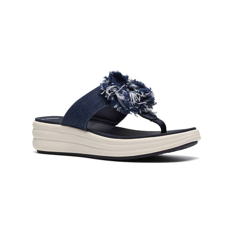 クラークス レディース シューズ サンダル Clarks Cloudsteppers Drift Rose Women's Cushioned Sandals Navy Textile ネイビー｜ReVida 店