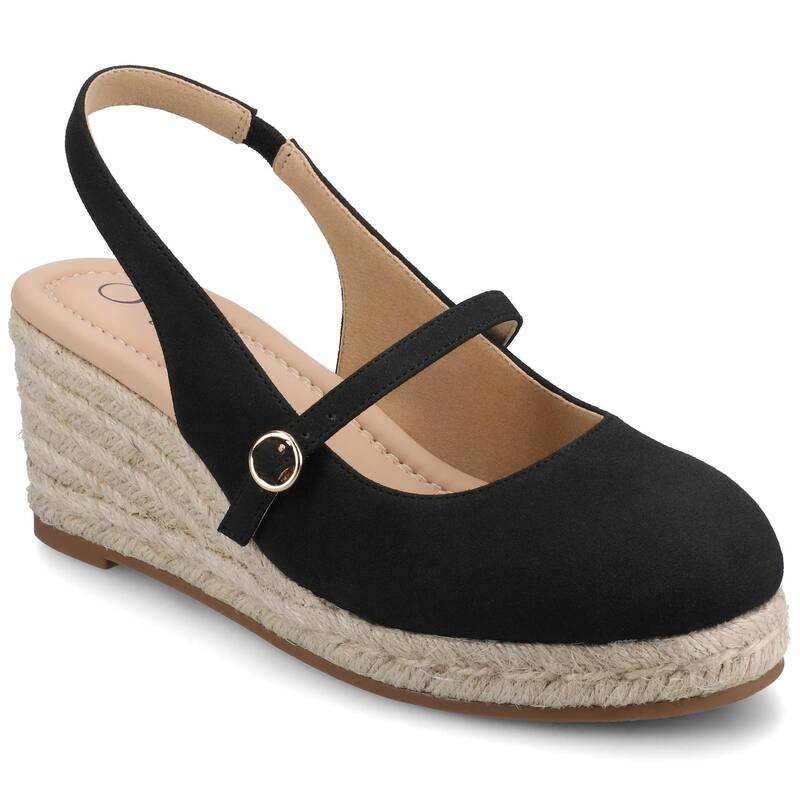 ジャーニー レディース シューズ サンダル アンクル Journee Asmyna Wedge Ankle Strap Round Toe Women's Espadrille Shoes Black ブラック|ReVida 店