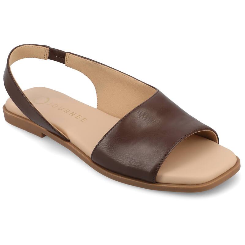ジャーニー レディース シューズ サンダル Journee Brinsley Slingback Croco Texture Women's Flat Sandals Brown Pu ブラウン