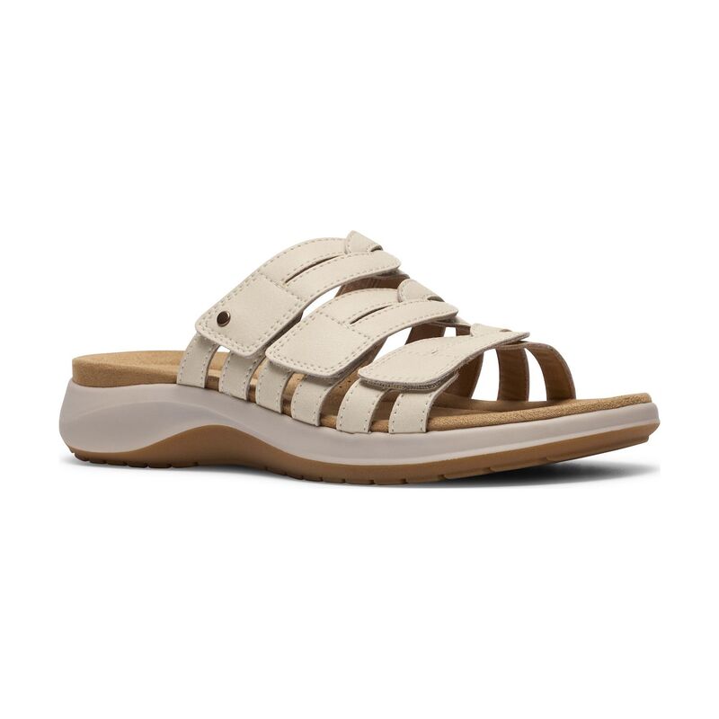 クラークス レディース シューズ サンダル なめし革 Clarks Maelynn Abby Women\u0027s Leather Slip-On Sandals Cream Leather 皮膚軟化剤