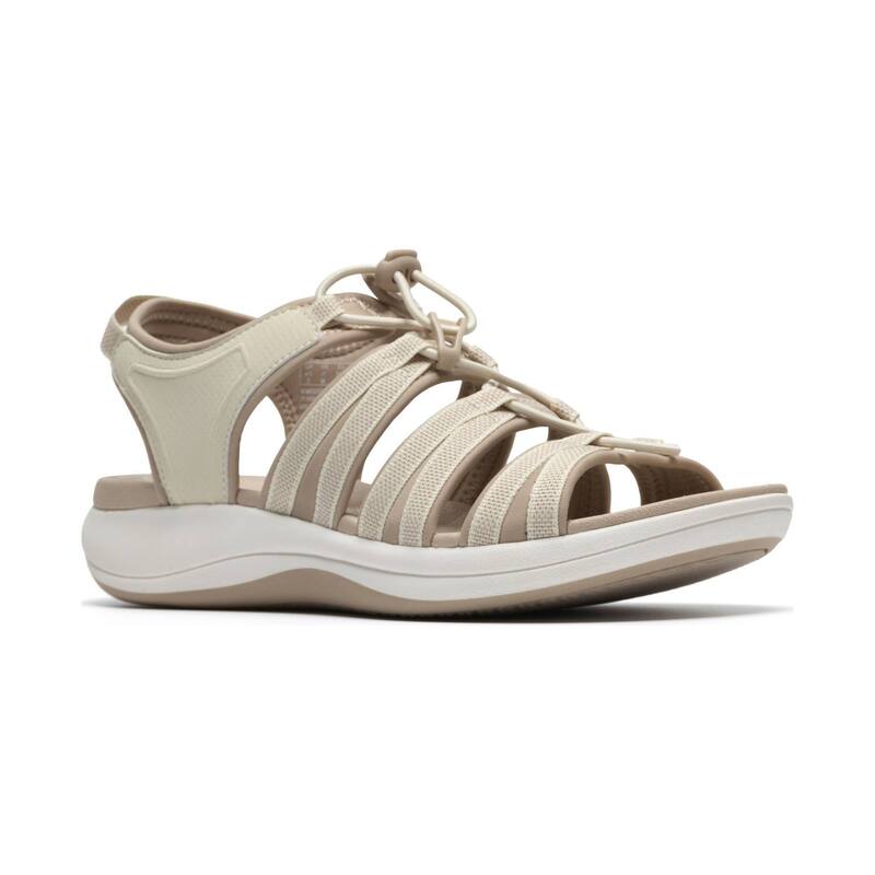 クラークス レディース シューズ サンダル Clarks Cloudsteppers Mira Mabel Women\u0027strappy Sport Sandals Cream Textile 皮膚軟化剤