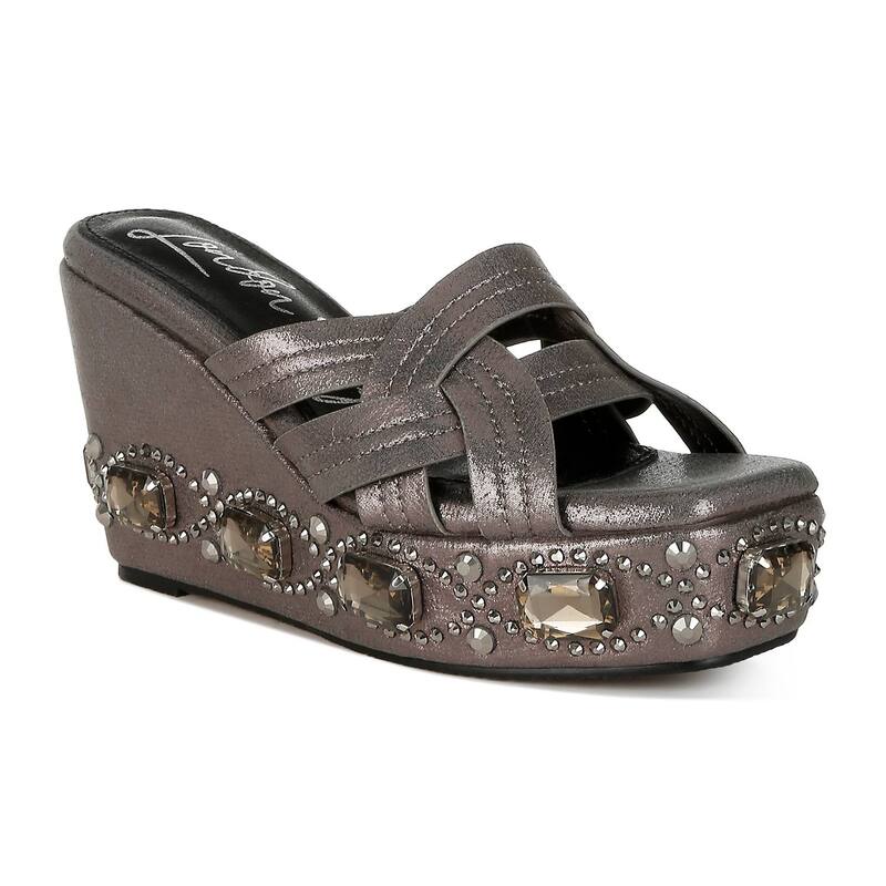 ロンドンラグ レディース シューズ サンダル London Rag Blistronic Women's Wedge Rhinestone Sandals Pewter ピューター
