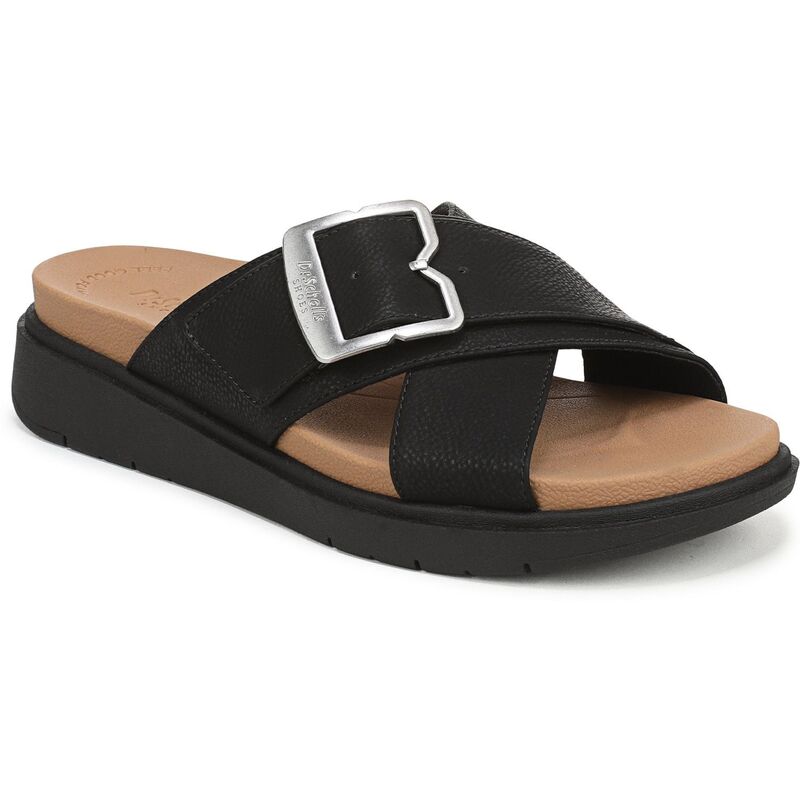 お医者さん・肩かけ レディース シューズ サンダル なめし革 フェイクレザー Dr. Scholl\u0027s Piper Women\u0027s Faux Leather Slide Sandals Black 黒いこと