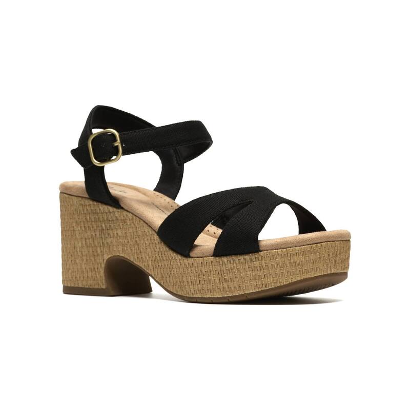 クラークス レディース シューズ サンダル Clarks Nerisa Twist Women\u0027s Wedge Sandals Black Canvas 黒いこと