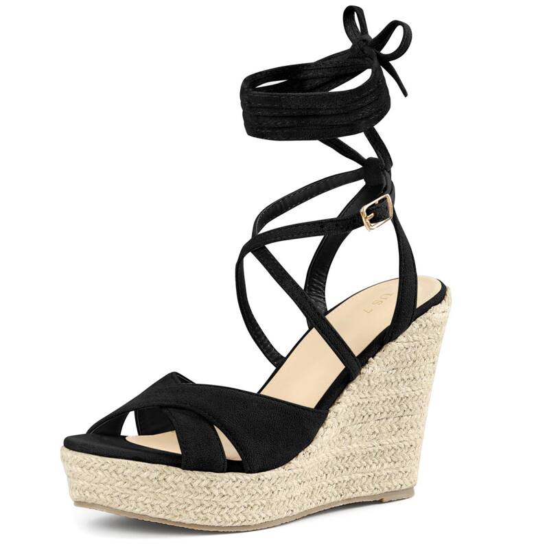 アレグラ ケー レディース シューズ サンダル プラットフォーム レース ヒール ALLEGRA K Women's Lace Up Espadrilles Wedges Heel Platform Heelsandals Black ブラック