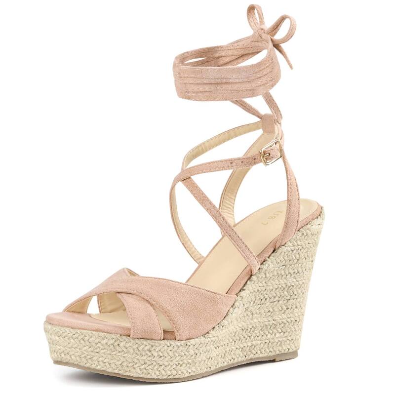 アレグラ ケー レディース シューズ サンダル プラットフォーム レース ヒール ALLEGRA K Women's Lace Up Espadrilles Wedges Heel Platform Heelsandals Pink ピンク｜ReVida 店