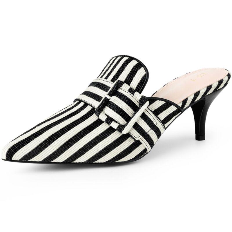 アレグラ ケー レディース シューズ サンダル ヒール ALLEGRA K Women's Buckle Stripe Pointed Toe Slip on Stiletto Heel Mules Black ブラック