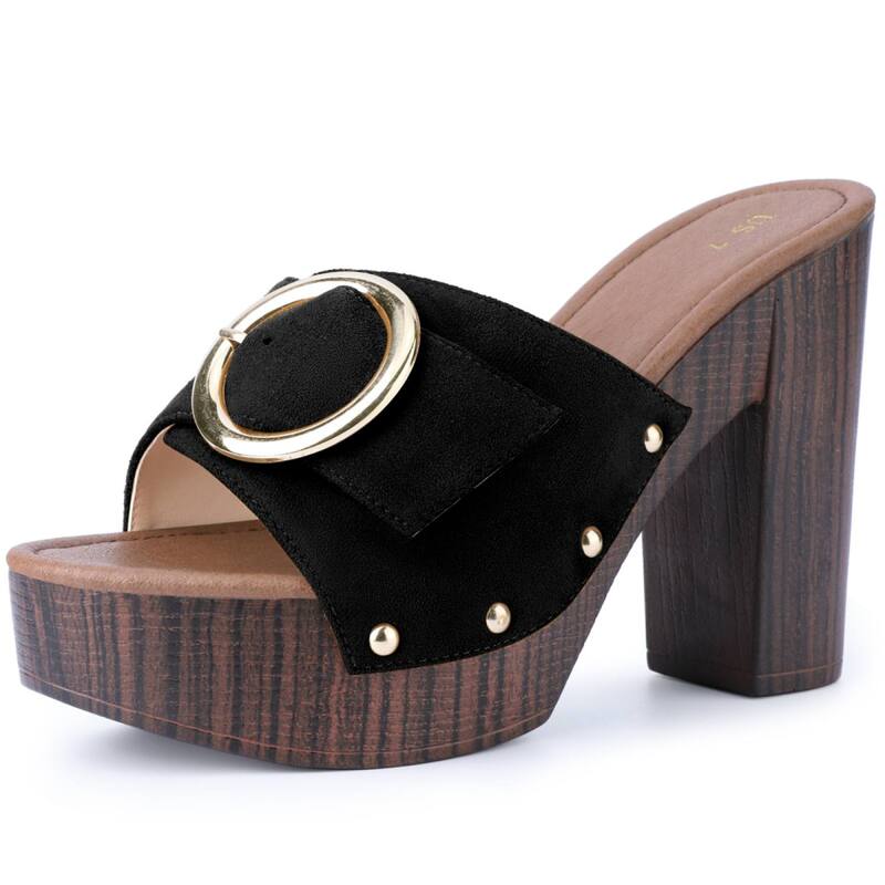 アレグラ ケー レディース シューズ サンダル プラットフォーム ヒール ALLEGRA K Women's Buckle Chunky Higheelslip on Platform Sandals Black ブラック