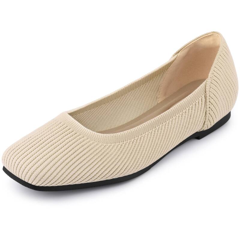 アレグラ ケー レディース シューズ サンダル ニット ALLEGRA K Women'square Toe Slip on Knit Ballet Flats Beige ベージュ｜ReVida 店