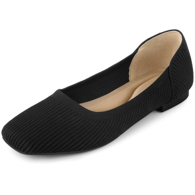 アレグラ ケー レディース シューズ サンダル ニット ALLEGRA K Women'square Toe Slip on Knit Ballet Flats Black ブラック