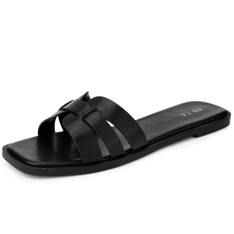 アレグラ ケー レディース シューズ サンダル ALLEGRA K Women'square Toe Slip on Sandals Flat Slippers Black ブラック