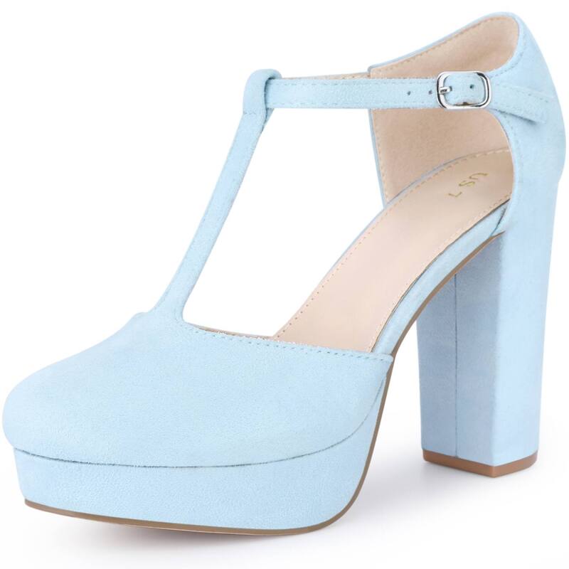 アレグラ ケー レディース シューズ パンプス プラットフォーム ヒール ALLEGRA K Women's Platform Round Toe Heels T-Strap Chunky Higheel Pumpsky Blue ブルー｜ReVida 店 13,121円