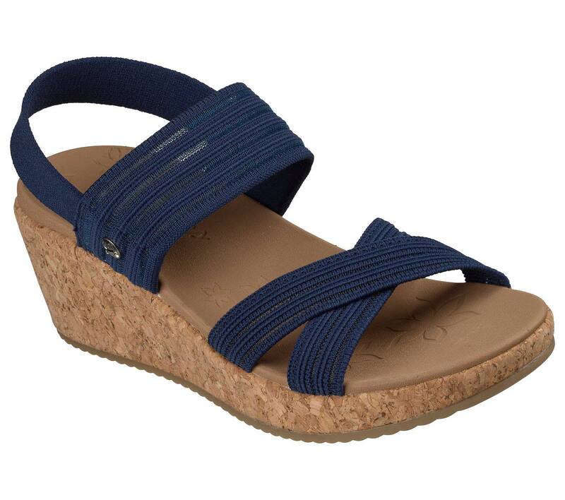 スケッチャーズ レディース シューズ サンダル Skechers Arch Fit Beverlee 2.0 Women's Wedge Slip-On Sandals Navy Blue ネイビー｜ReVida 店 12,305円