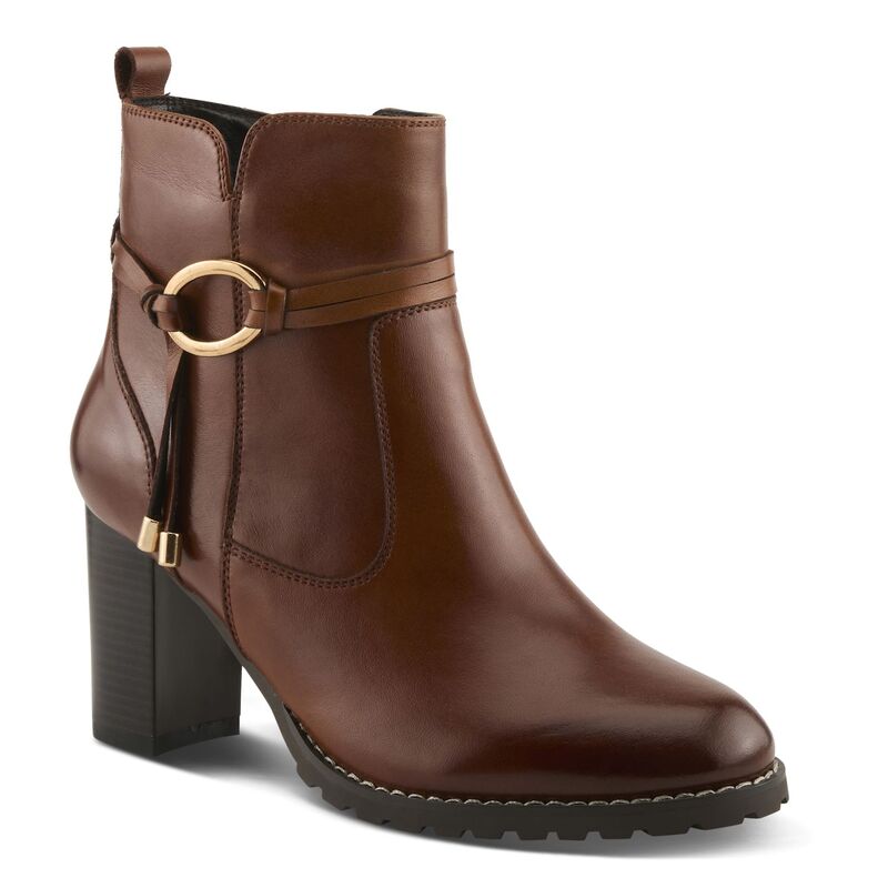 発条足取り レディース シューズ ブーツ・レインブーツ アンクル 踵 Spring Step Gyanna Women\u0027s Ankle Boots with Block Heel \u0026 Zip Closure Cognac