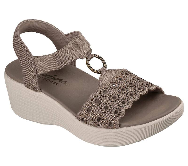 スケッチャーズ レディース シューズ サンダル Skechers Parallelite Sparkle Vamp Women's O-Ring Slip-On Sandals Dark Taupe トープ