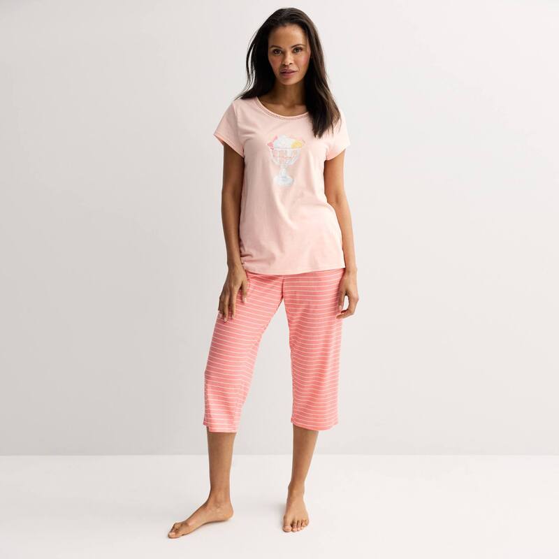 クロフト＆バロー レディース アンダーウェア ナイトウェア キャップ Women's Croft & Barrow Capri Pajama Set Modern Stripe ストライプ 7,906円