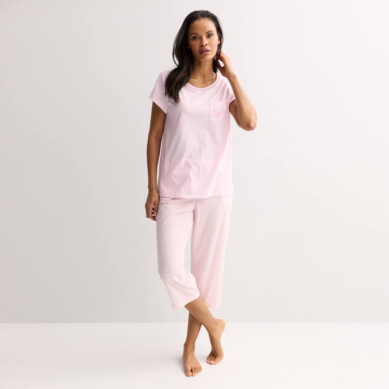 クロフト＆バロー レディース アンダーウェア ナイトウェア キャップ Women's Croft & Barrow Capri Pajama Set Picnic Gingham