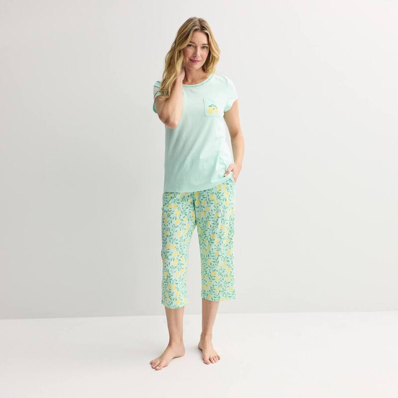 クロフト＆バロー レディース アンダーウェア ナイトウェア キャップ Women's Croft & Barrow Capri Pajama Set Summer Lemon｜ReVida 店