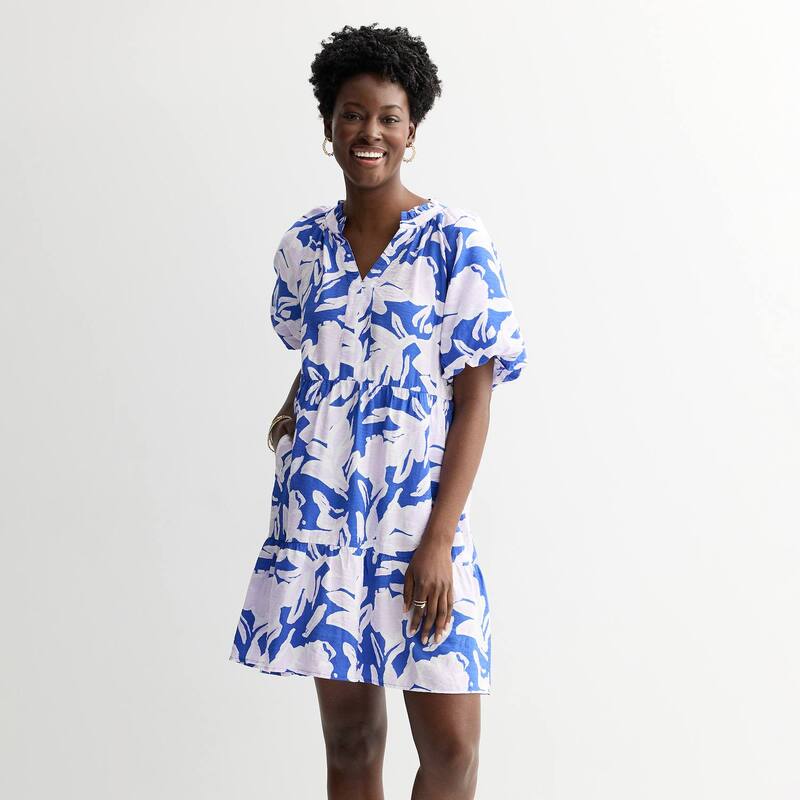 ソノマ レディース トップス ワンピース ティアード シルク Women'sonoma Goods For Life Silk-Like Tieredress Blue Purple Floral ブルー|ReVida 店