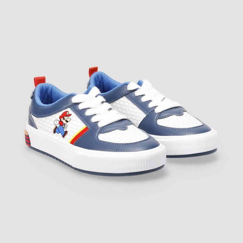 アニメキャラクター レディース シューズ スニーカー レース Licensed Character Nintendo Super Mario Court Little Kid Boys Lace-Up Sneakers White Blue ホワイト｜ReVida 店