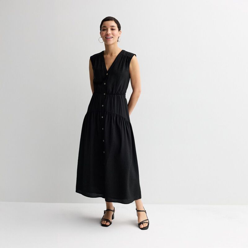 ナインウェスト レディース トップス ワンピース プチ ミディ Petite Nine West Button Front Midi Dress Mineral Black ブラック|ReVida 店