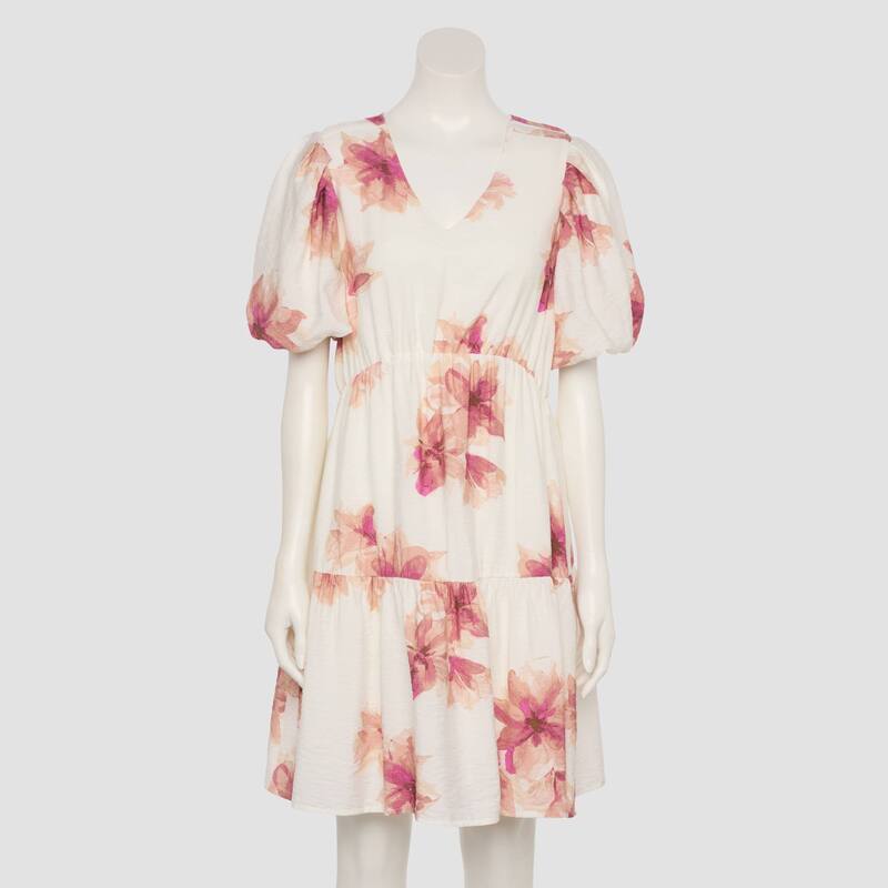 ナインウェスト レディース トップス ワンピース Women's Nine West Adaptive Bubble Sleeve Babydoll Dress Ivory Anita Blooms アイボリー｜ReVida 店