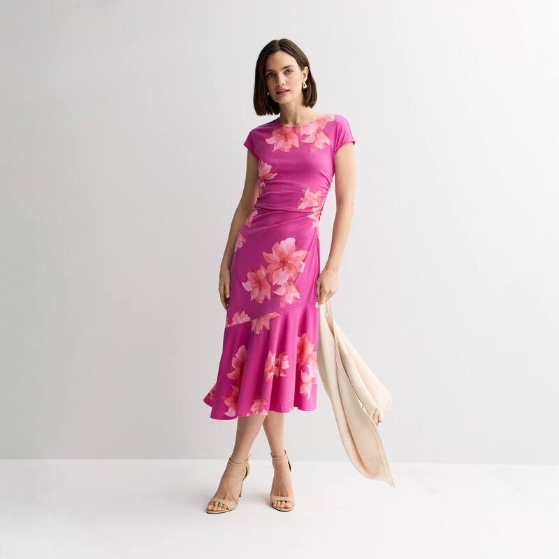 ナインウェスト レディース トップス ワンピース プチ ミディ ニット Petite Nine West Flounce Knit Midi Dress Fuchsianita Blooms フューシャ
