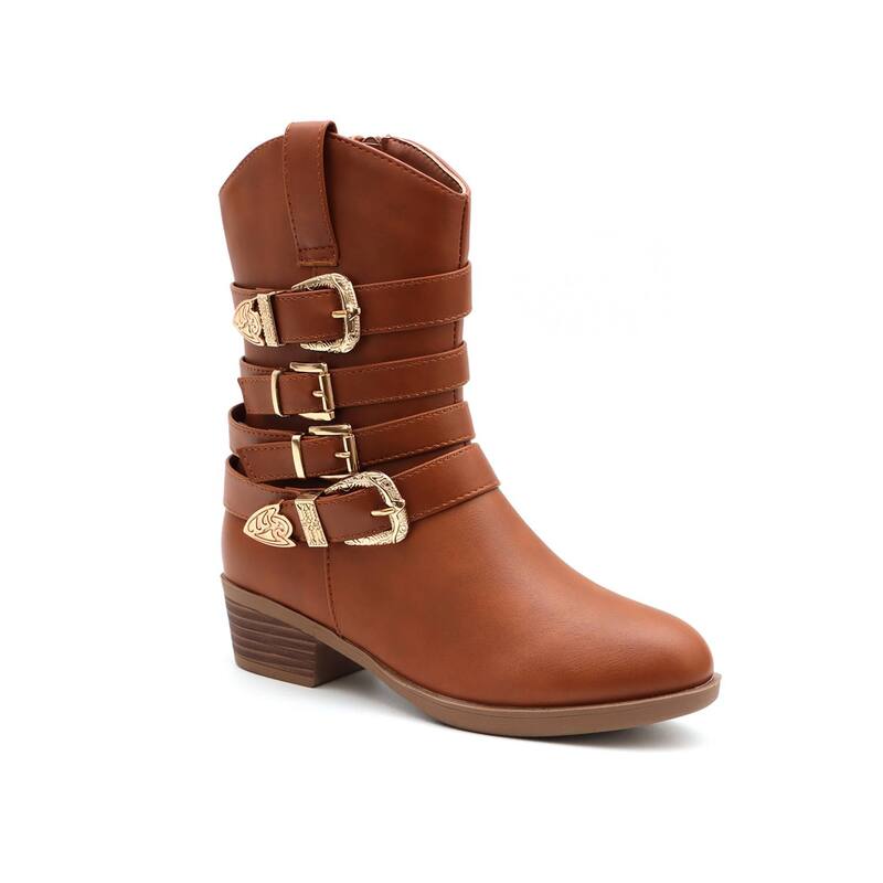 ヨキ レディース シューズ ブーツ・レインブーツ トール Yoki Dixi Kids Metallic Buckles Mid-Calf Cowboy Boots Tan タン ブーツ-レディース靴