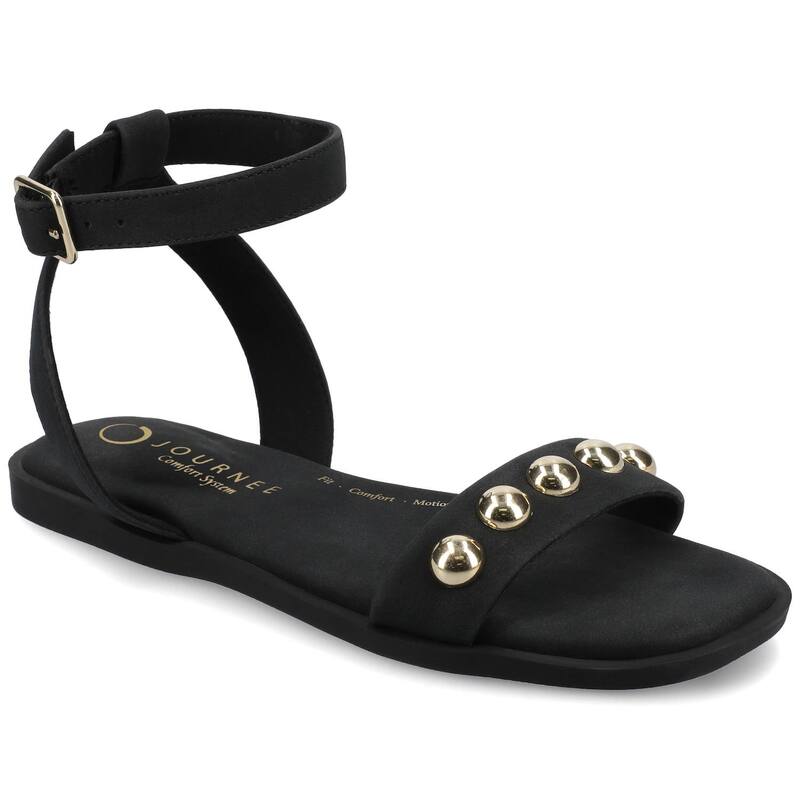 ジャーニー レディース シューズ サンダル アンクル Journee Women's Primrose Ankle Strap Flat Sandals Black Nubuck ブラック|ReVida 店