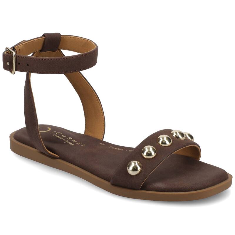 ジャーニー レディース シューズ サンダル アンクル Journee Women's Primrose Ankle Strap Flat Sandals Chocolate Nubuck チョコレート