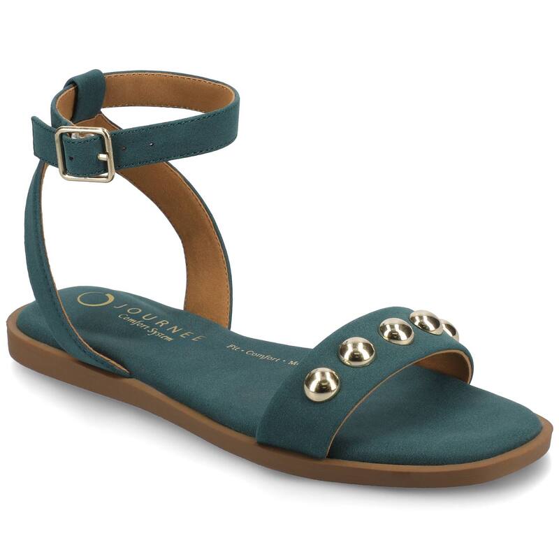 ジャーニー レディース シューズ サンダル アンクル Journee Women's Primrose Ankle Strap Flat Sandals Teal Nubuck ティール|ReVida 店