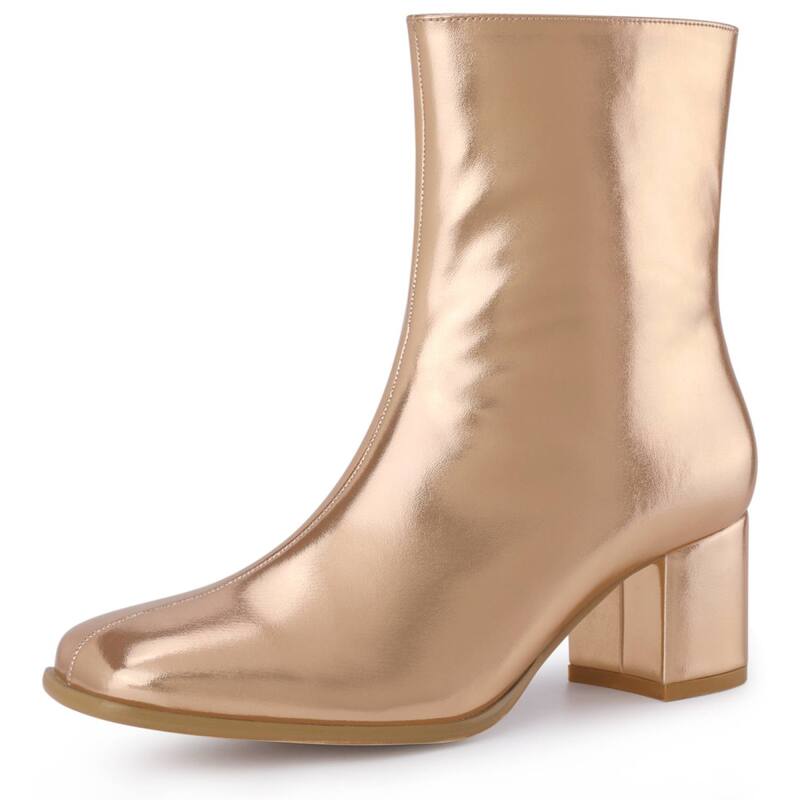 アレグラ ケー レディース シューズ ブーツ・レインブーツ トール アンクル ヒール ALLEGRA K Women's Metallic Bootsquare Toe Chunky Heel Gogo Ankle Boots Rose Gold ゴールド