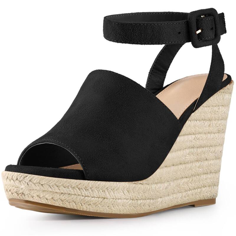アレグラ ケー レディース シューズ サンダル プラットフォーム ヒール ALLEGRA K Women's Espadrille Platform Heelslingback Wedgesandals Black ブラック