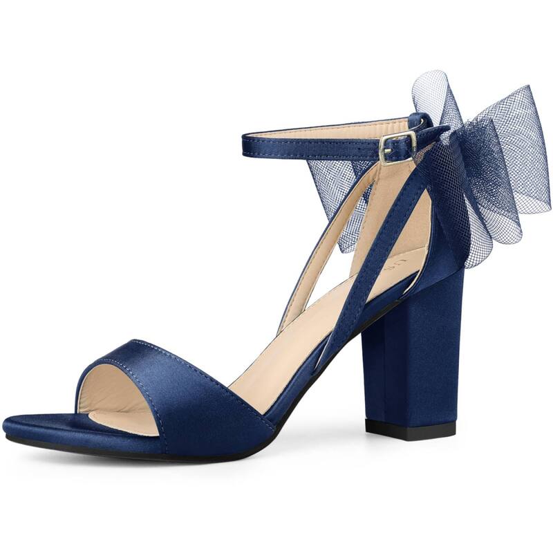 アレグラ ケー レディース シューズ パンプス サンダル ヒール ALLEGRA K Women's Bow Shoes Open Toe Chunky Heel Sandals Navy Blue ネイビー