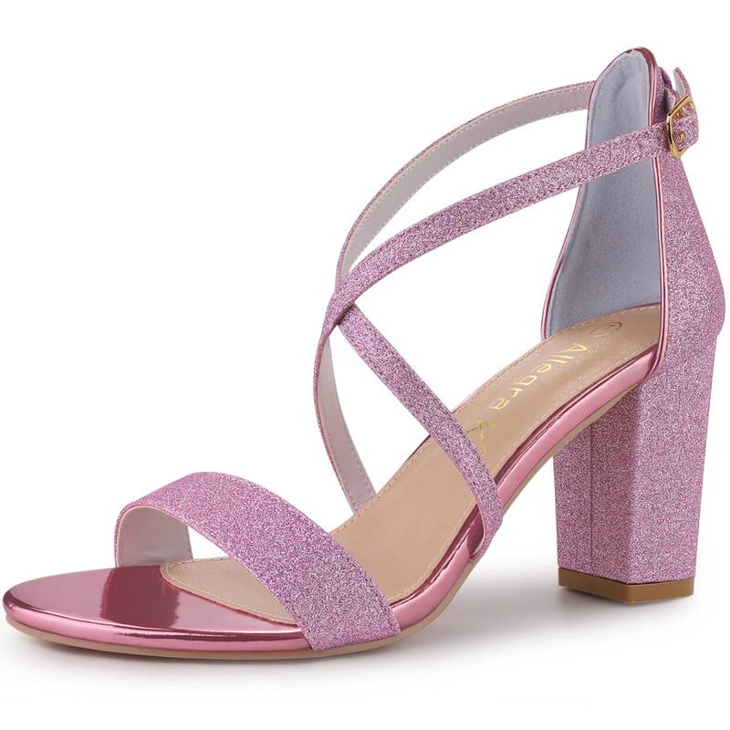 アレグラ ケー レディース シューズ パンプス サンダル ヒール ALLEGRA K Women's Glitter Crisscrosstrap Block Heelsandals Purple パープル
