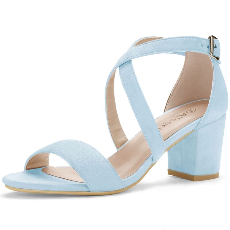 アレグラ ケー レディース シューズ パンプス アンクル ヒール ALLEGRA K Women's Crisscross Ankle Strap Block Heels Blue ブルー