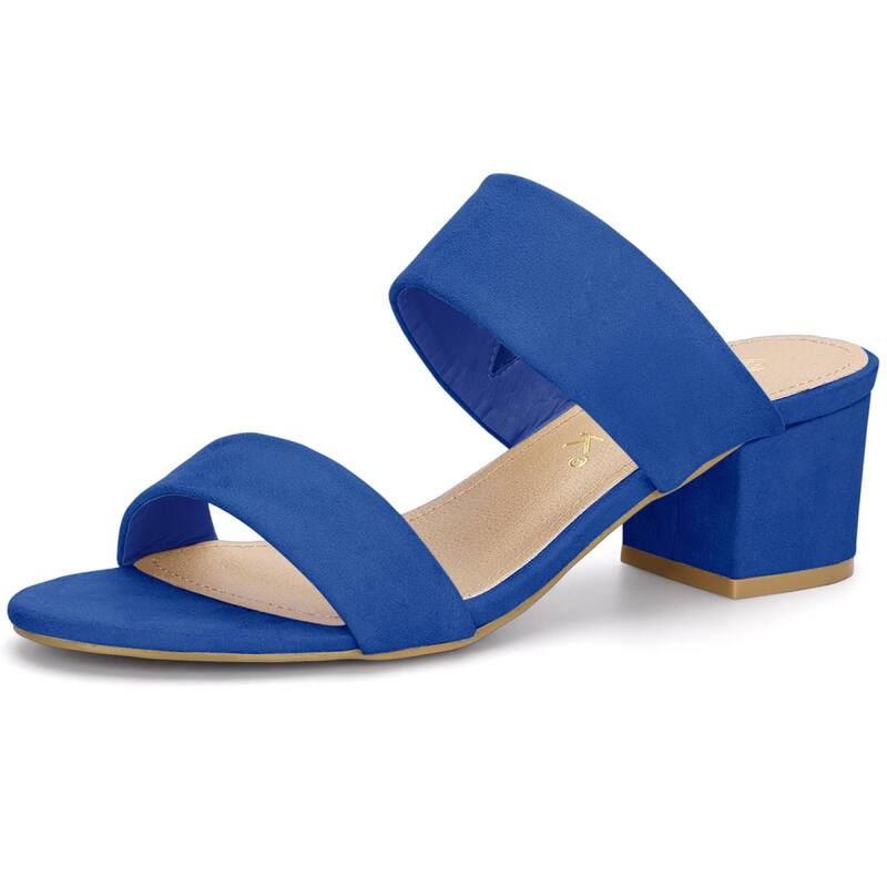 アレグラ ケー レディース シューズ サンダル ヒール ALLEGRA K Women's Dual Strap Mid Chunky Heel Slide Sandals Royal Blue ブルー|ReVida 店