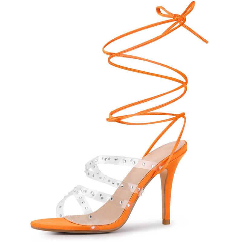 アレグラ ケー レディース シューズ パンプス サンダル レース ヒール ALLEGRA K Women'strappy Rhinestone Lace Up Stiletto Heel Sandals Orange オレンジ 13,490円