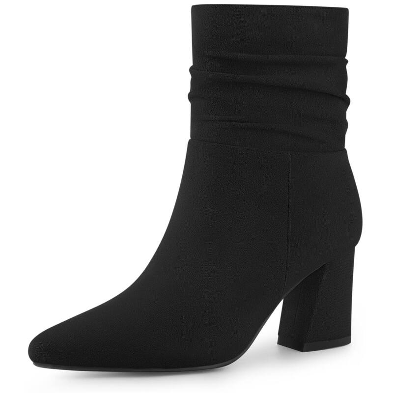 アレグラ ケー レディース シューズ ブーツ・レインブーツ アンクル ヒール ALLEGRA K Women's Pointy Toe Slouched Zipper Chunky Heel Ankle Boots Black ブラック