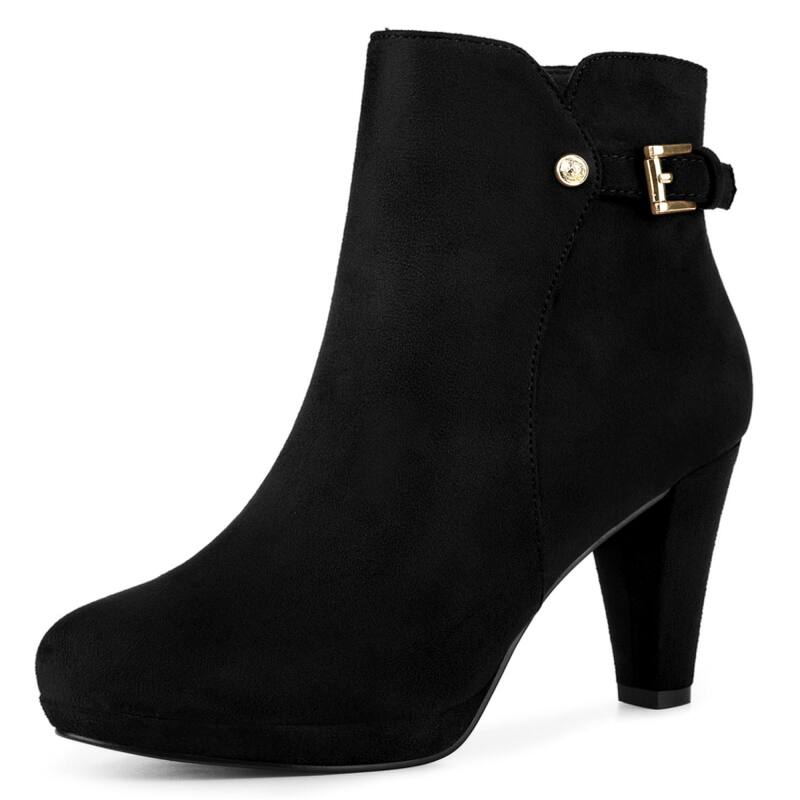 アレグラ ケー レディース シューズ ブーツ・レインブーツ プラットフォーム アンクル ヒール ALLEGRA K Women's Low Platform Side Zip Buckle Chunky Higheel Ankle Booties Black ブラック