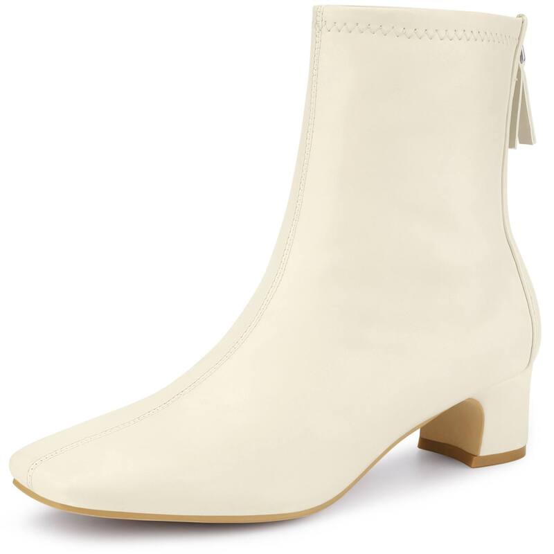 アレグラ ケー レディース シューズ ブーツ・レインブーツ アンクル ヒール ALLEGRA K Women'square Toe Block Heels Ankle Boots Cream クリーム