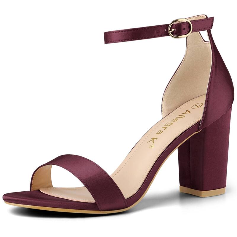 アレグラ ケー レディース シューズ パンプス サンダル サテン アンクル ヒール ALLEGRA K Women'satin Open Toe Ankle Strap Chunky Heelsandals Burgundy バーガンディ