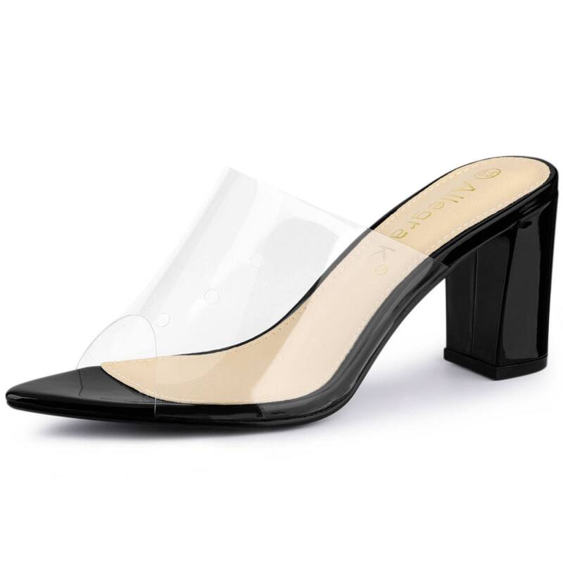 アレグラ ケー レディース シューズ パンプス サンダル ヒール ALLEGRA K Women's Clear Chunky Heel Slidesandals Mules Black ブラック