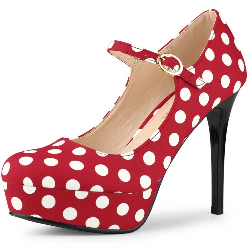 アレグラ ケー レディース シューズ パンプス ドット プラットフォーム ヒール ALLEGRA K Women's Platformary Janes Polka Dots Round Toe Stiletto Higheel Pumps Red レッド