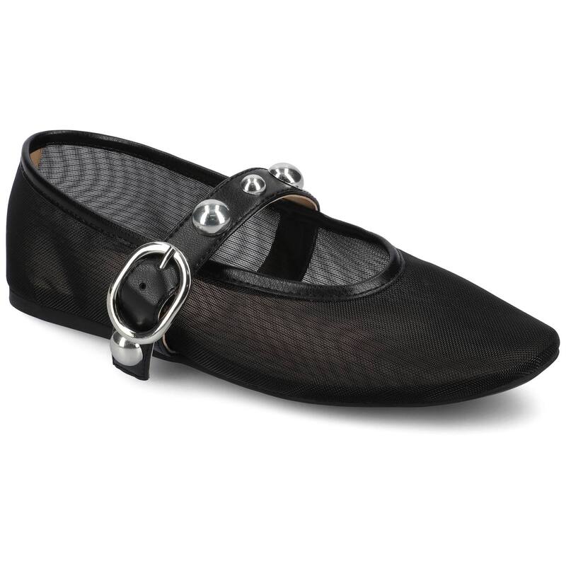 ジャーニー レディース シューズ サンダル Journee Naveah Women'studded Pointed Toe Casual Ballet Flats Black Mesh ブラック