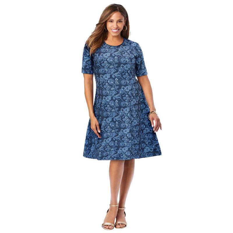 ジェシカ英国の首都 レディース トップス 衣装 つけ加える大きさ Jessica London Women\u0027s Plusize Stretch Ponte Flare Dress Navy Dancing Batik 米国海軍