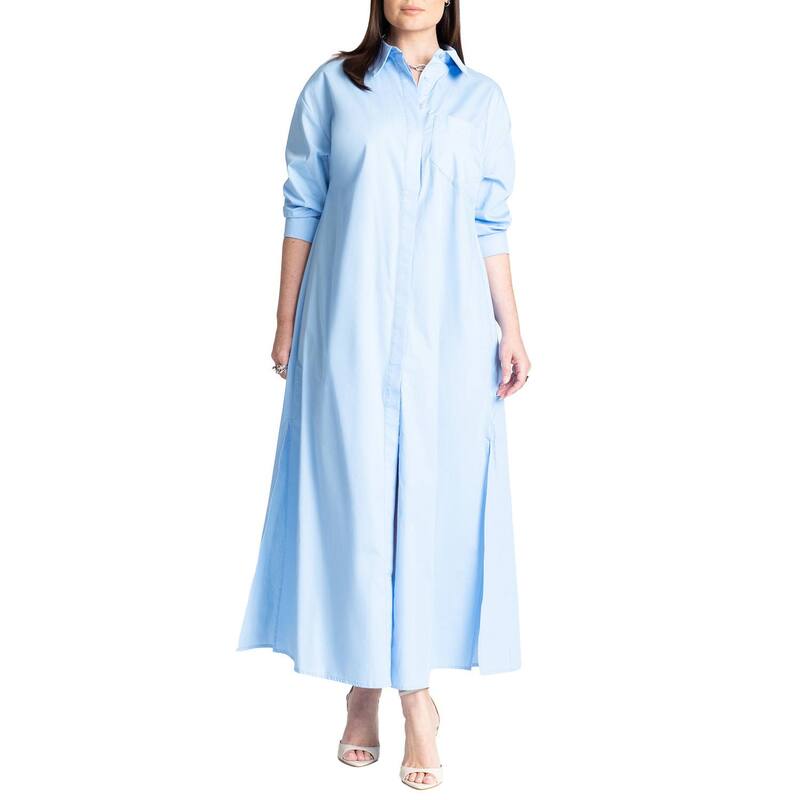 エロクイ レディース トップス ワンピース プラスサイズ シャツ マキシ ELOQUII Women's Plusize Collared Maxi Shirt Dress Open Air