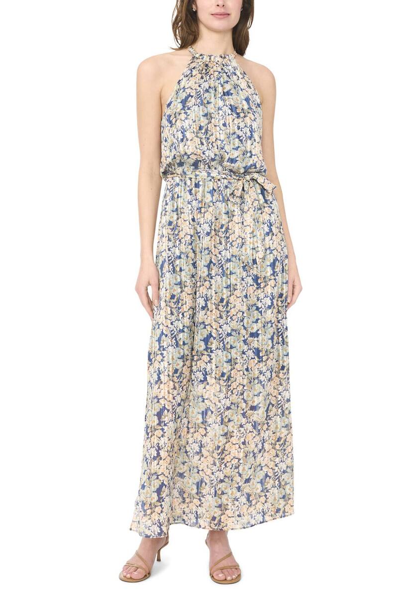 ミスク レディース トップス ワンピース ノースリーブ マキシ ホルター Women's MSK Sleeveless Halter Blouson Maxi Dress Pink Multi ピンク｜ReVida 店