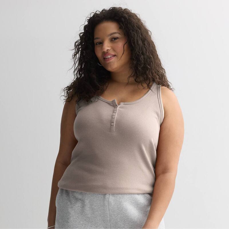 エスオー レディース トップス Tシャツ プラスサイズ リブ Juniors' Plusize SO Ribbed Henley Tank Top Fauna